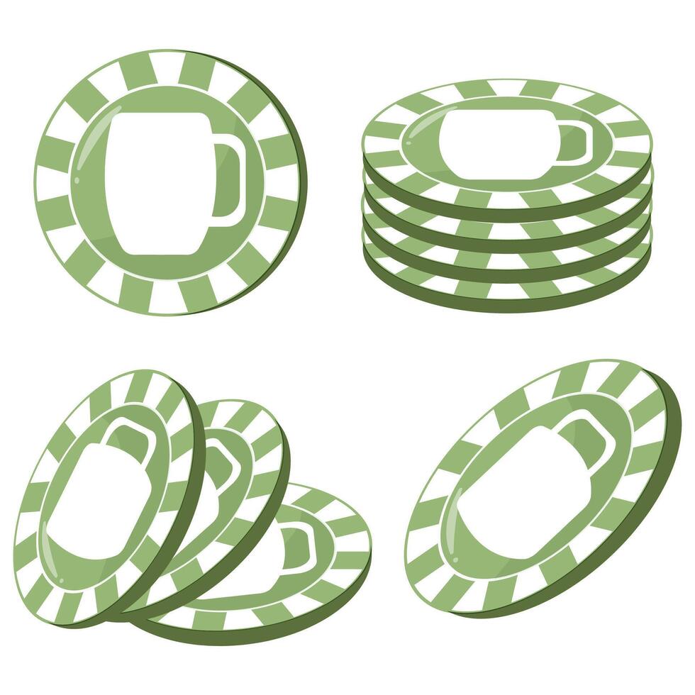 set of round green poker chips with beer mug imprint for St. Patrick's Day, for various designs and posters vector