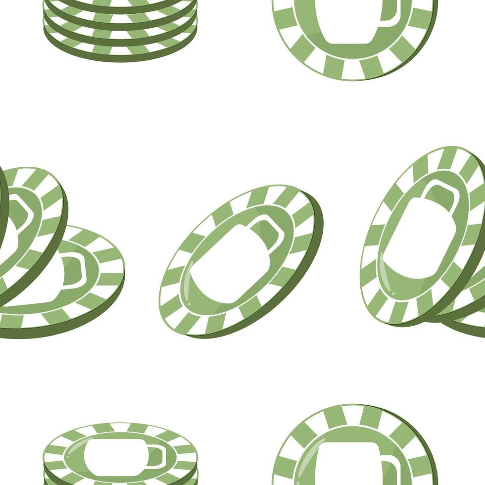 seamless pattern with various poker green chips with prints of round glasses, for various holiday designs vector