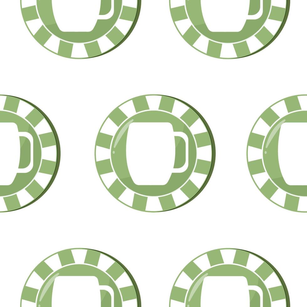 seamless pattern with poker green chips with prints of round glasses, for various holiday designs vector