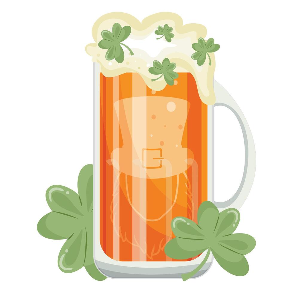 rectangular glass icon with leprechaun face print with wheat beer and shamrock leaves, st patrick's day design vector
