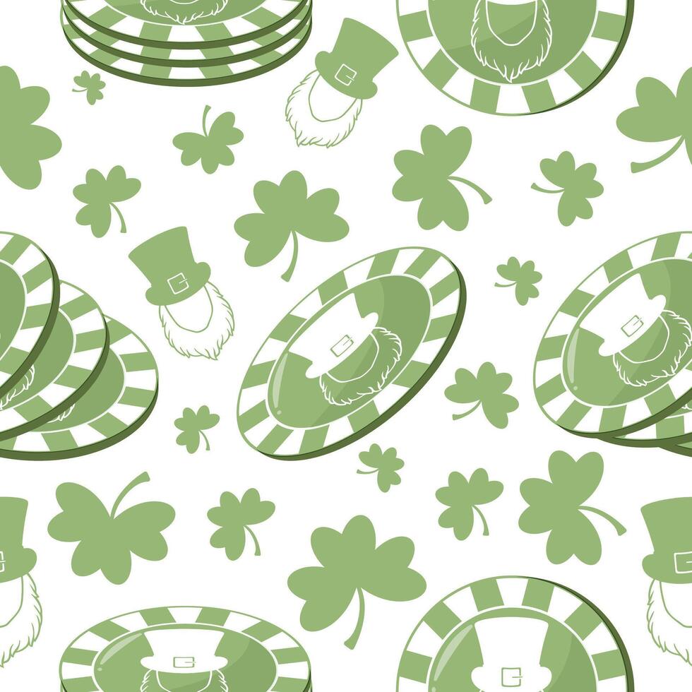 poker green pattern with a variety of leprechaun hat, shamrock and leprechaun hat prints for a variety of holiday designs vector