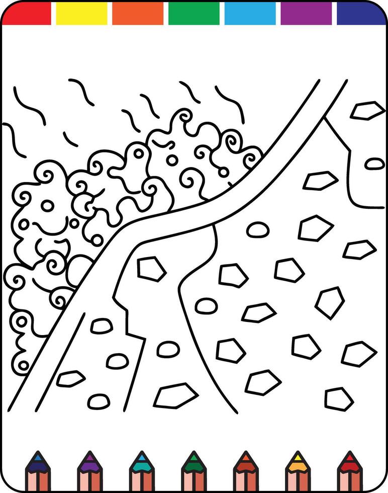 A coloring page with a picture of a beach and a rock vector