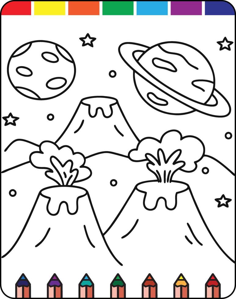 Coloring pages for kids with planets and stars vector