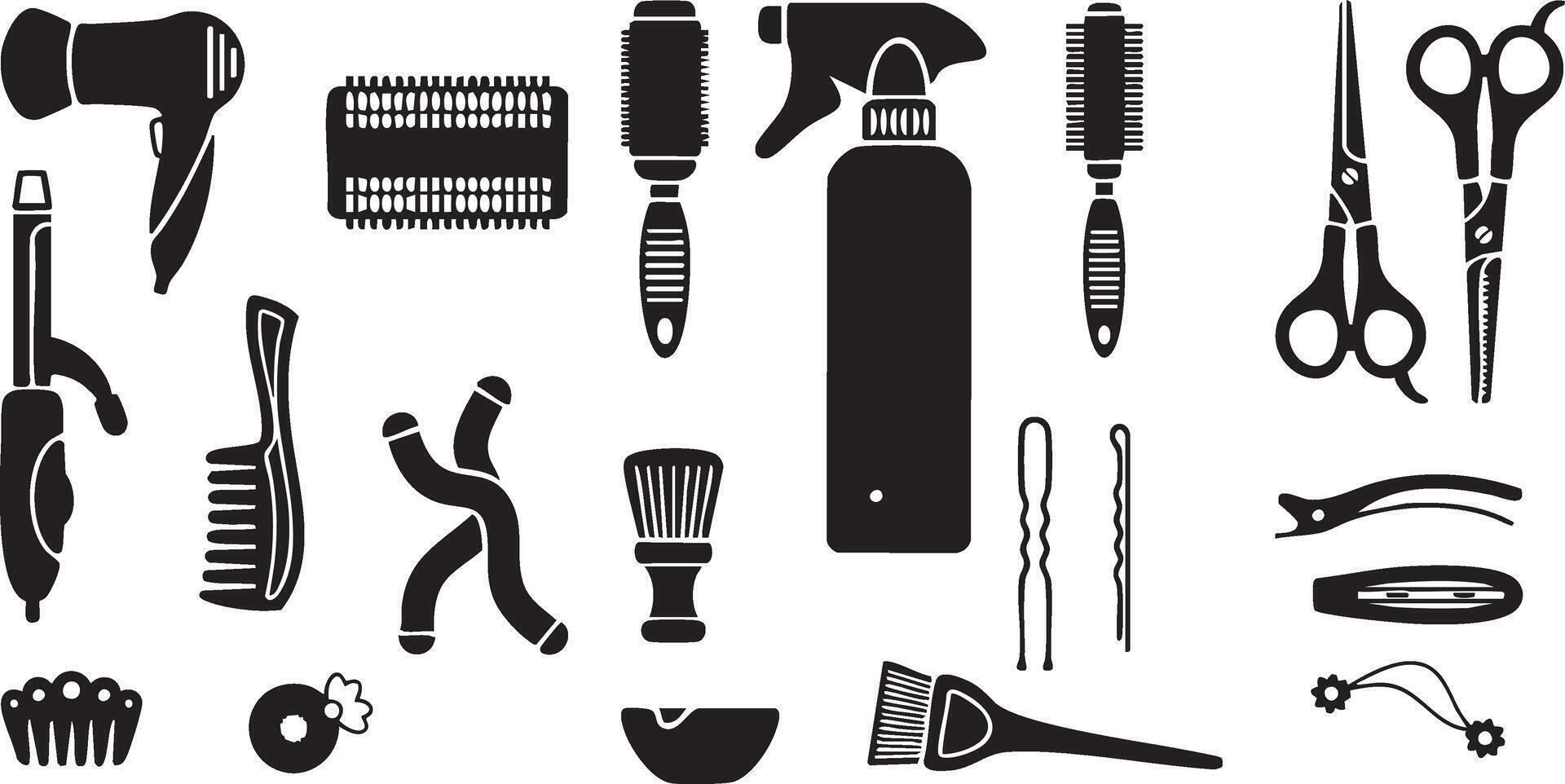 hair salon tools icons set vector