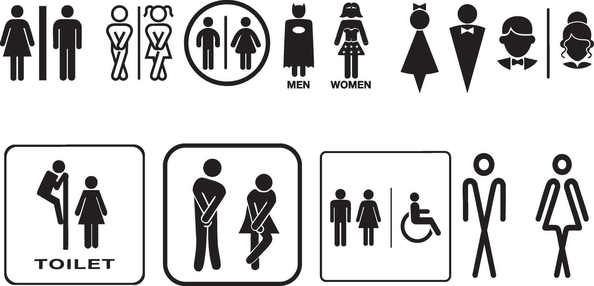 a set of bathroom signs with different symbols vector