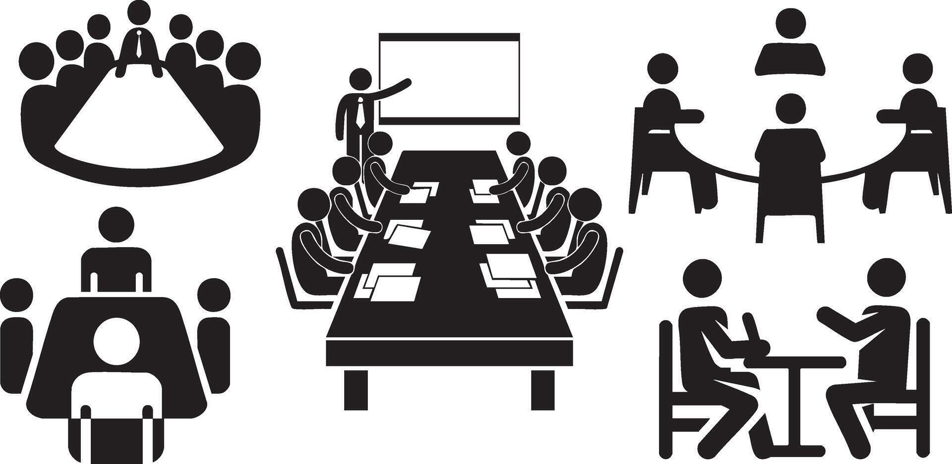 business meeting icon set Adobe Illustrator Artwork A group of people having a business meeting and brainstorming vector