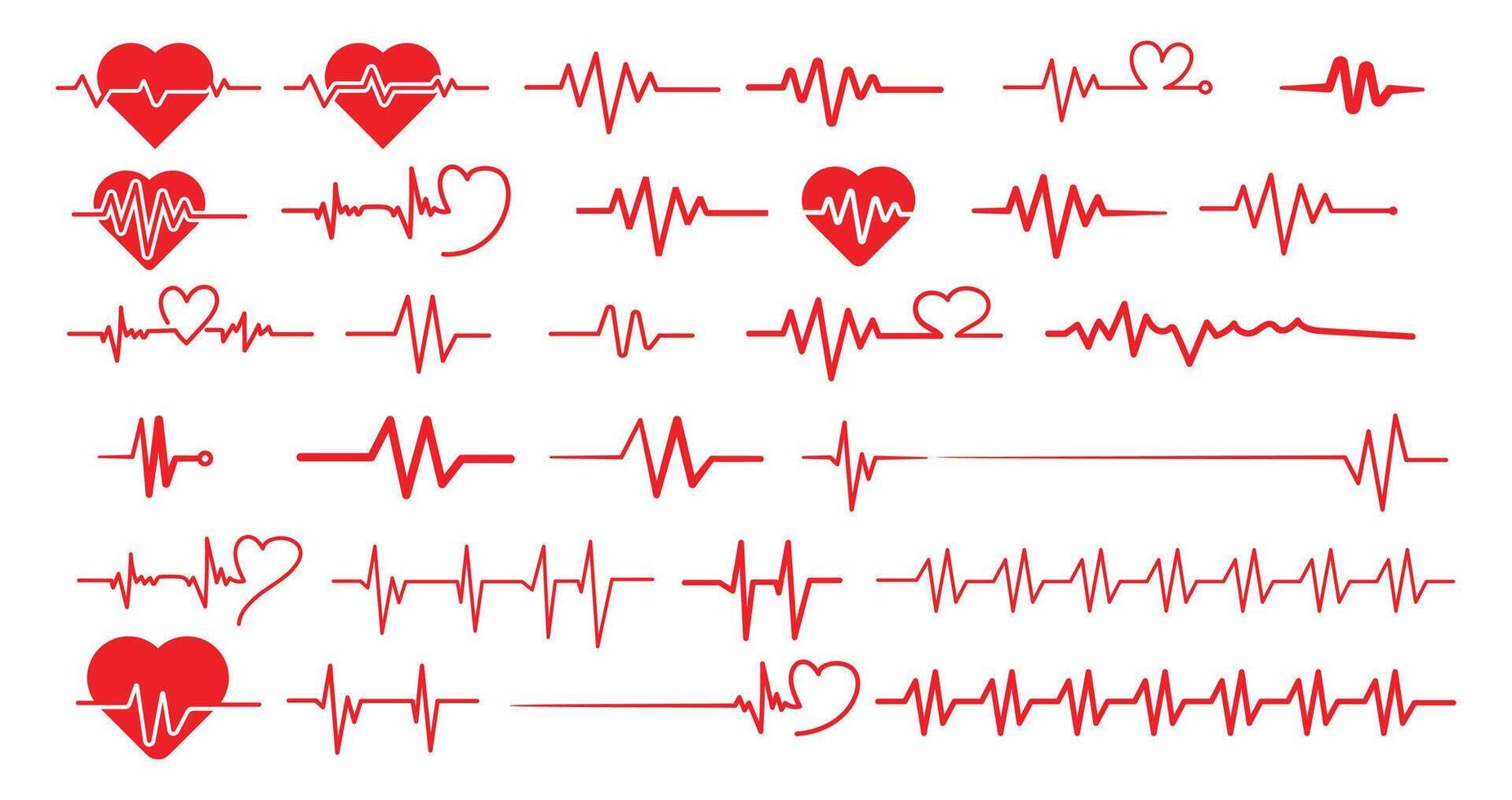 Red Heartbeat Line and ECG Waveform Icon Set for Medical and Love Designs. Illustration vector