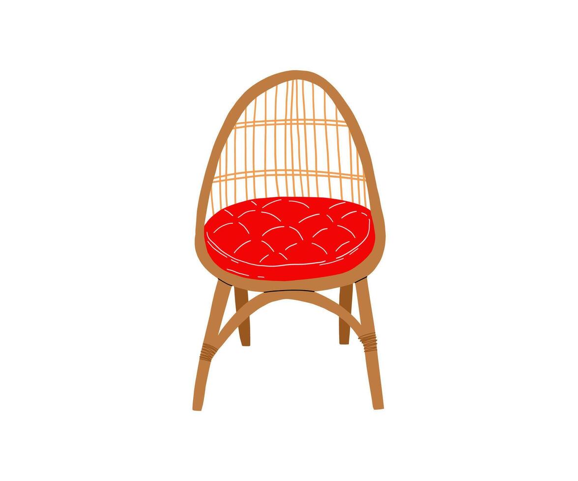 Rattan chair in a flat style. Hand drawn illustration. vector