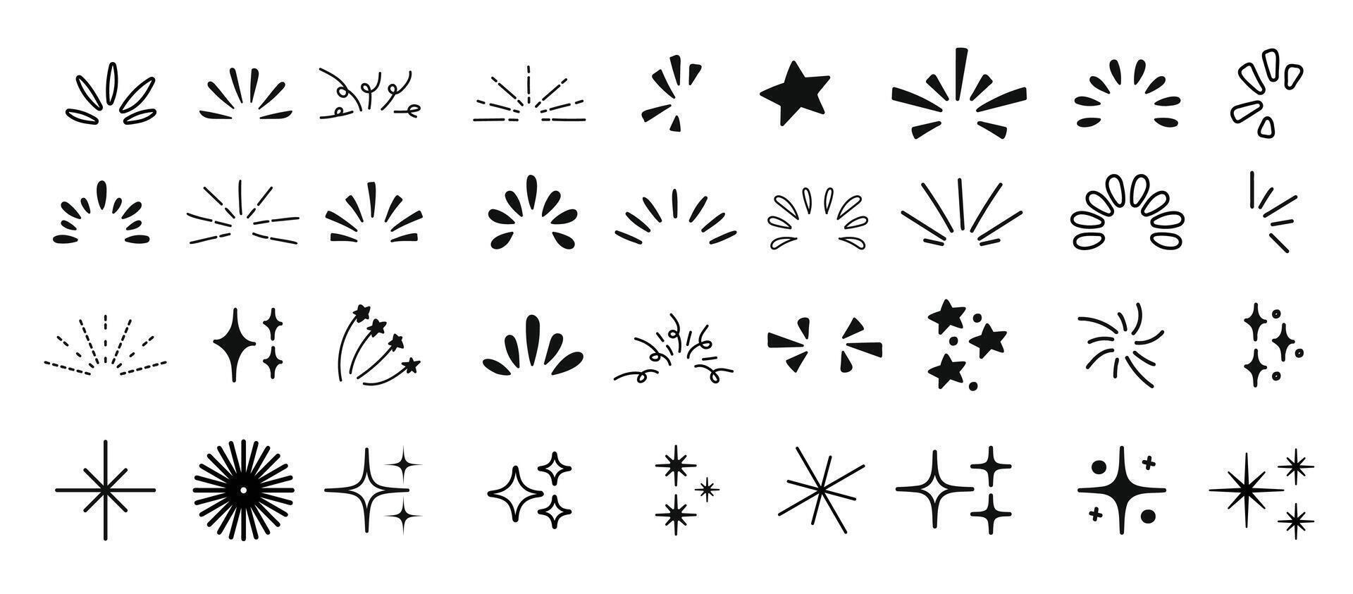 Doodle line sparkles and rays. Hand-drawn explosion lines confetti, sun burst, decorative effect surprise elements. illustration. vector
