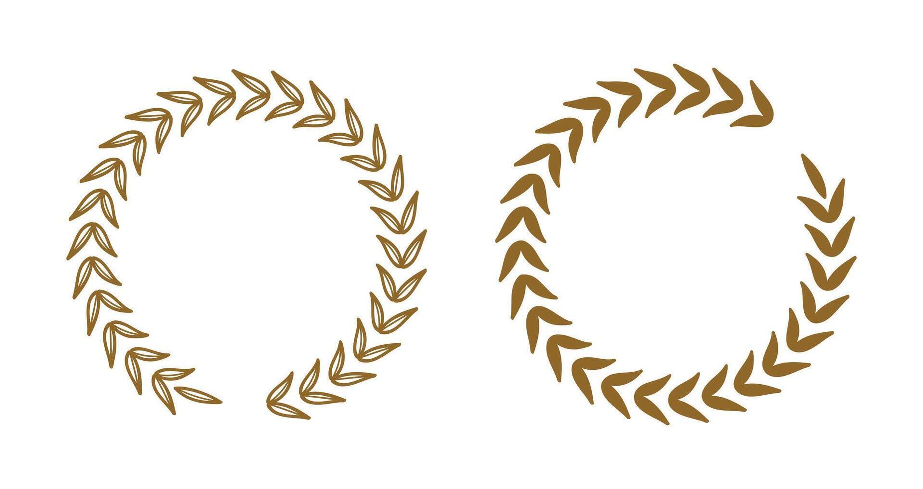 Brown Laurel Wreath Icon Set.Vintage Flat and Line Collection vector