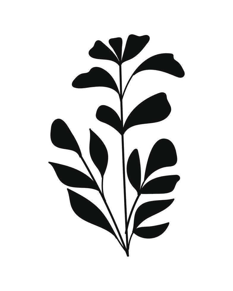 Silhouette branch of a plant with flowers and leaves. illustration. vector