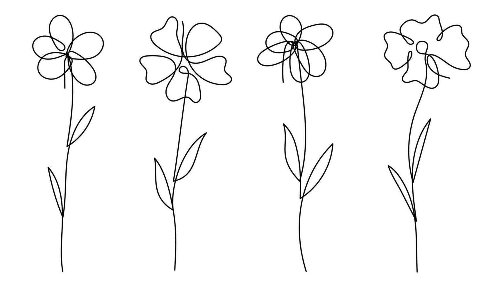 Minimalist Single Line Art Flower Illustration vector
