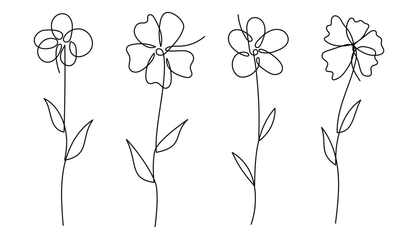 Abstract One Line Floral Illustration Set. illustration. vector