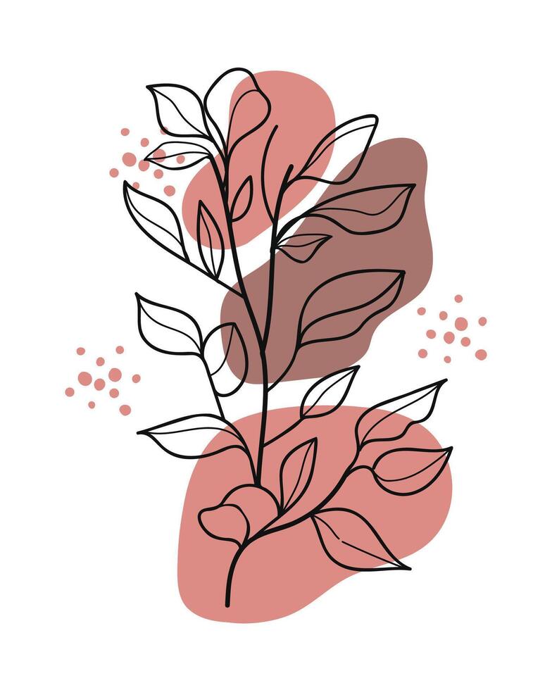 Botanical line art abstract flower and leaves. illustration vector