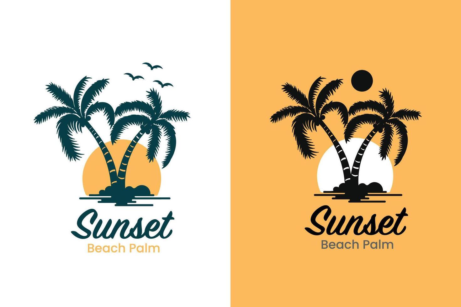 Vintage palm tree island logo design with sunset view in coast concept idea summer vibes . illustration vector
