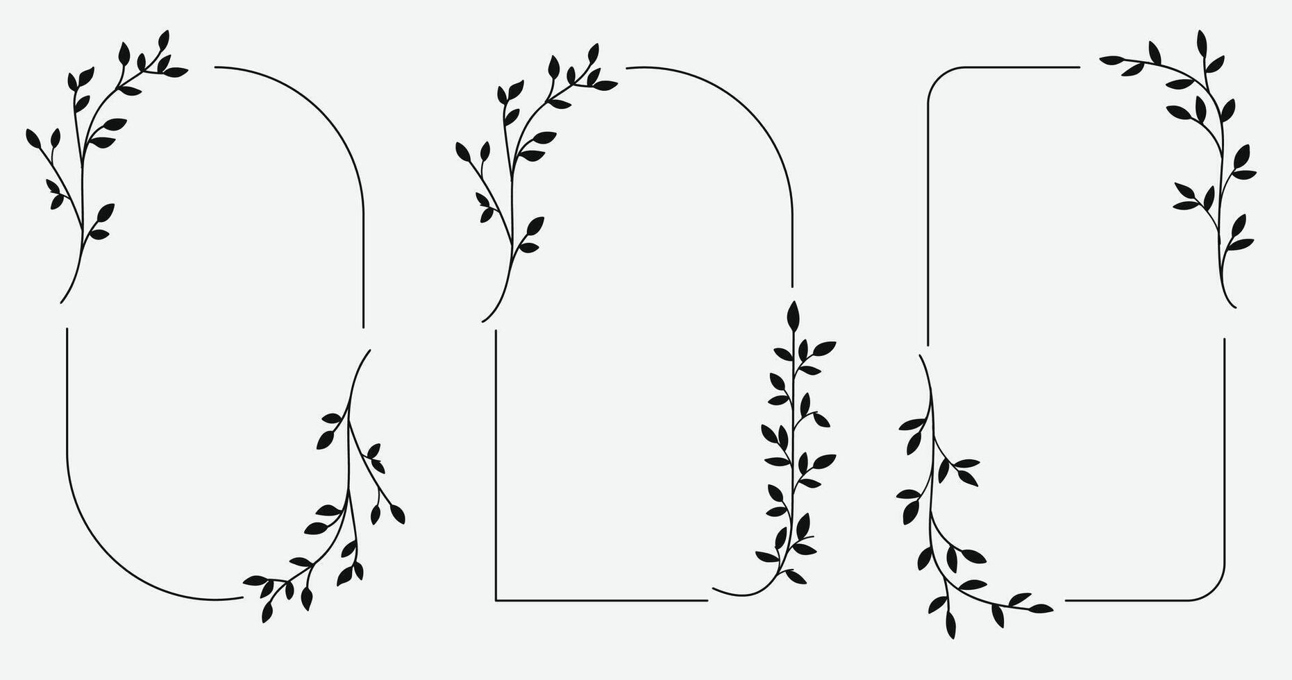 Botanical line art border frame collection.Wedding frame border illustration. vector