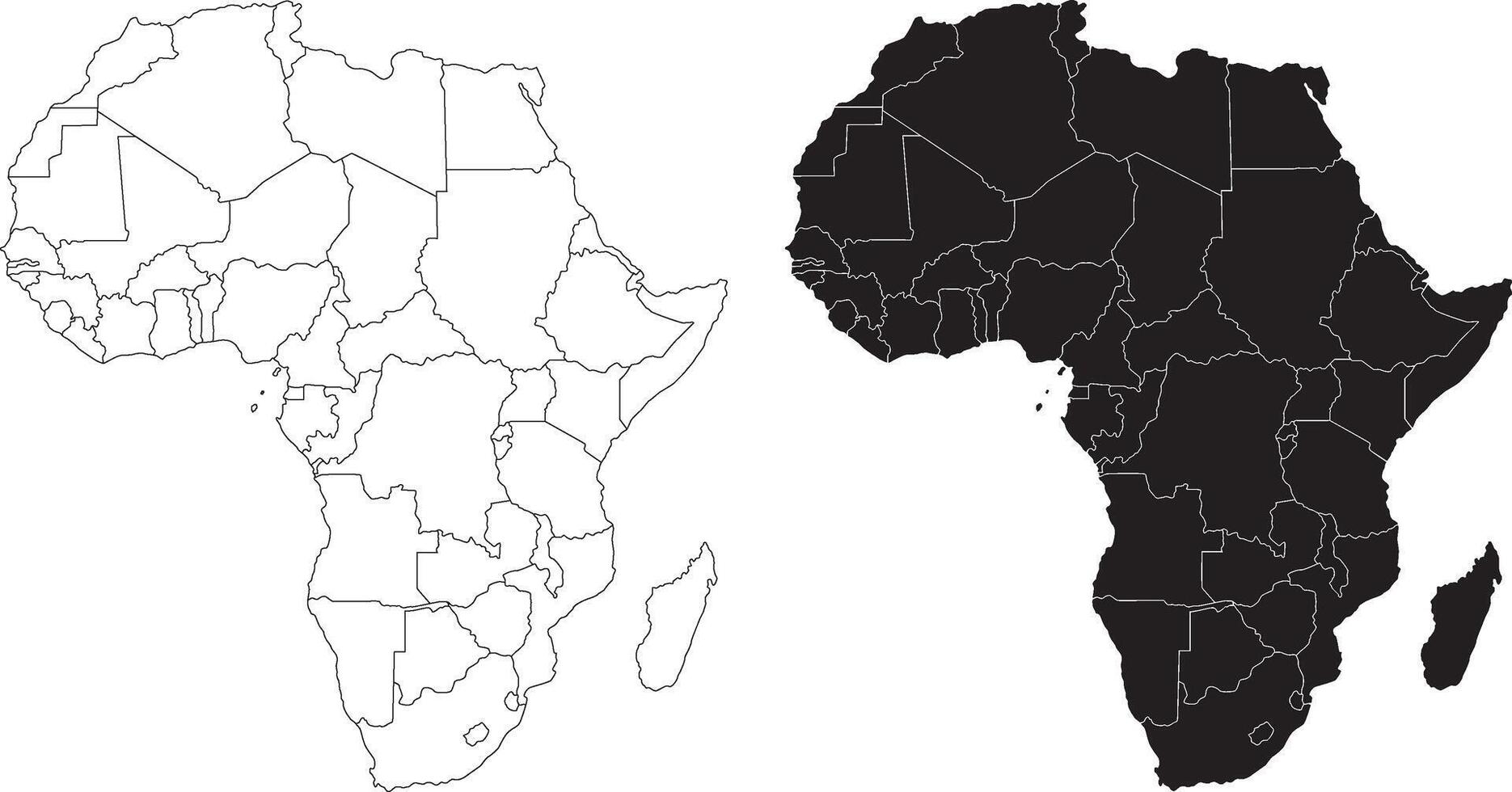 Africa countries political blank map black and white nation continent shape education illustration design vector
