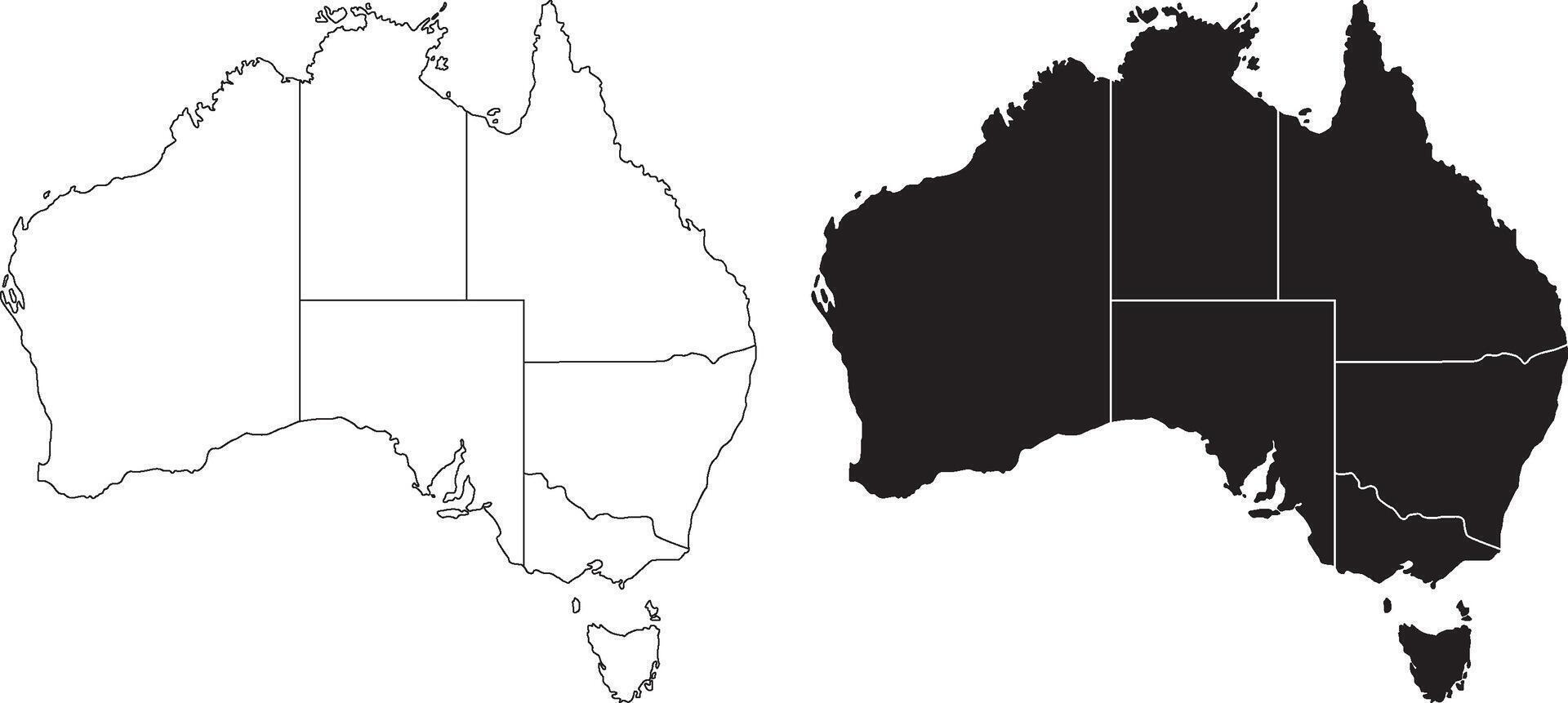 Australia political map black and white silhouette country shape isolated illustration design vector