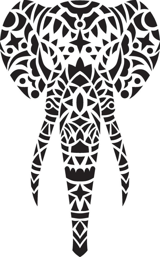 Tribal indian Elephant head black silhouette oriental art design vector