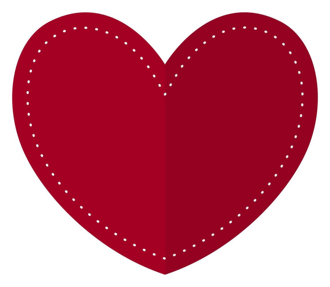 Red heart stitched flat icon isolated on white background. vector