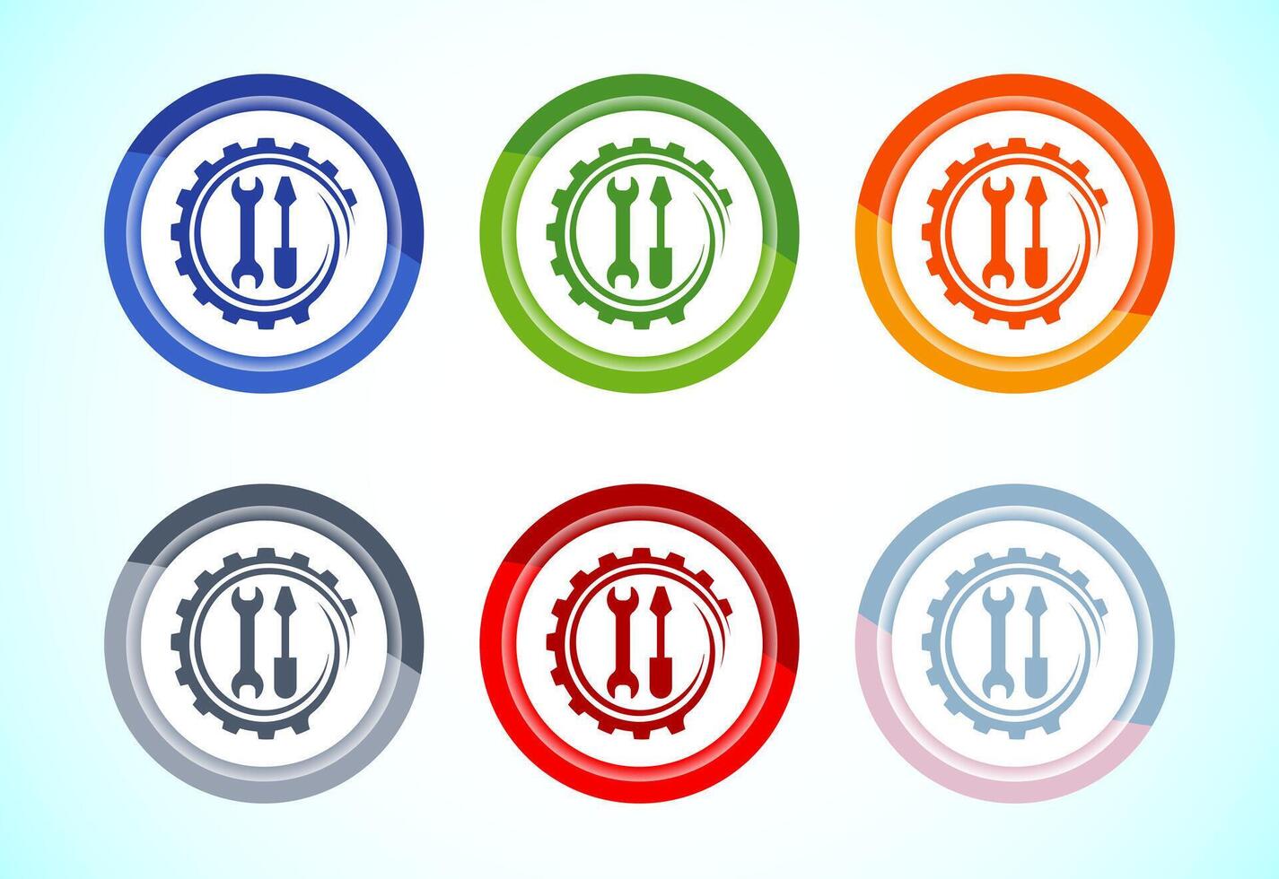 Service icon design, maintenance tools icon for apps and websites, 6 color button set vector