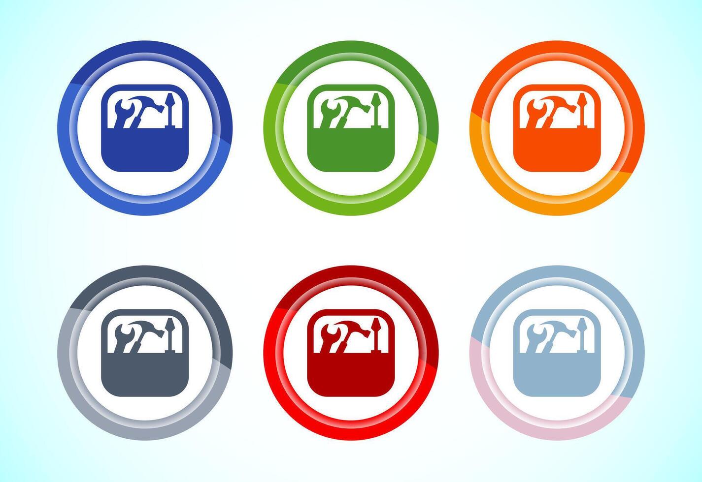 Service icon design, maintenance tools icon for apps and websites, 6 color button design vector