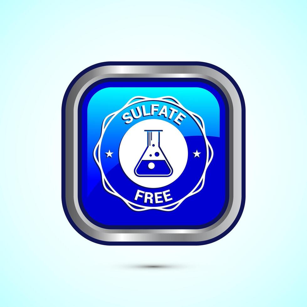 Sulfate free icon design illustration. No sulphate badge label for product warranty, Blue color square button design vector