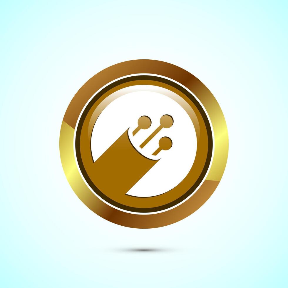 Fiber optic cable icon design illustration. Electric wire sign, digital internet, Gold color round button design vector