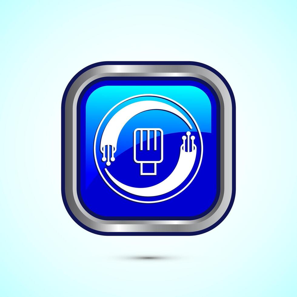 Fiber optic cable icon design illustration. Electric wire sign, digital internet, Blue color square button design vector