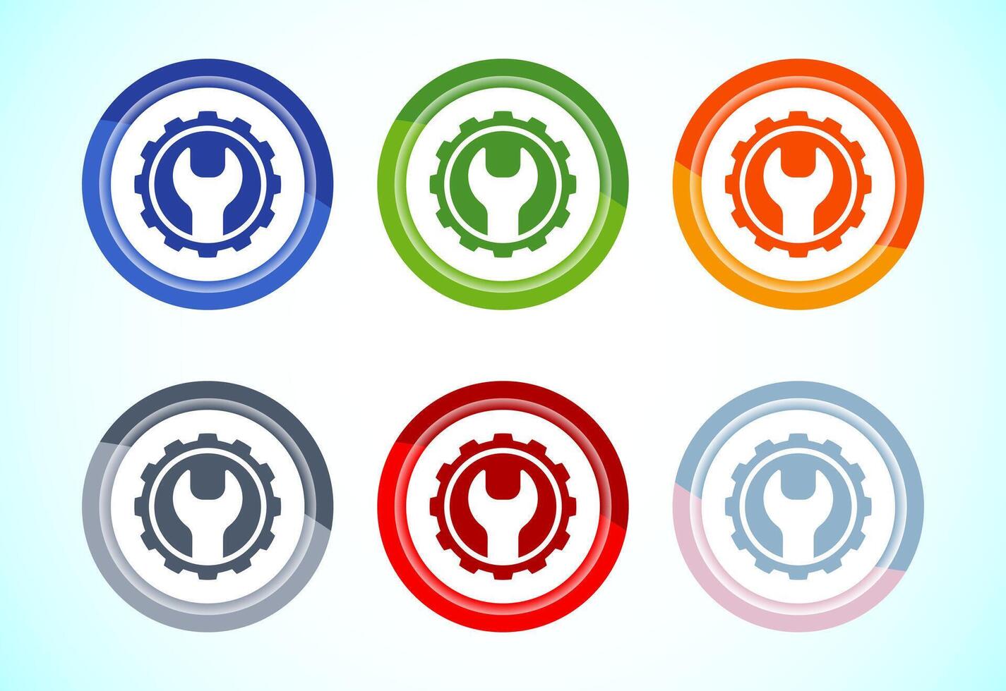 Service icon illustration, maintenance tools icon for apps and websites, 6 color button design vector