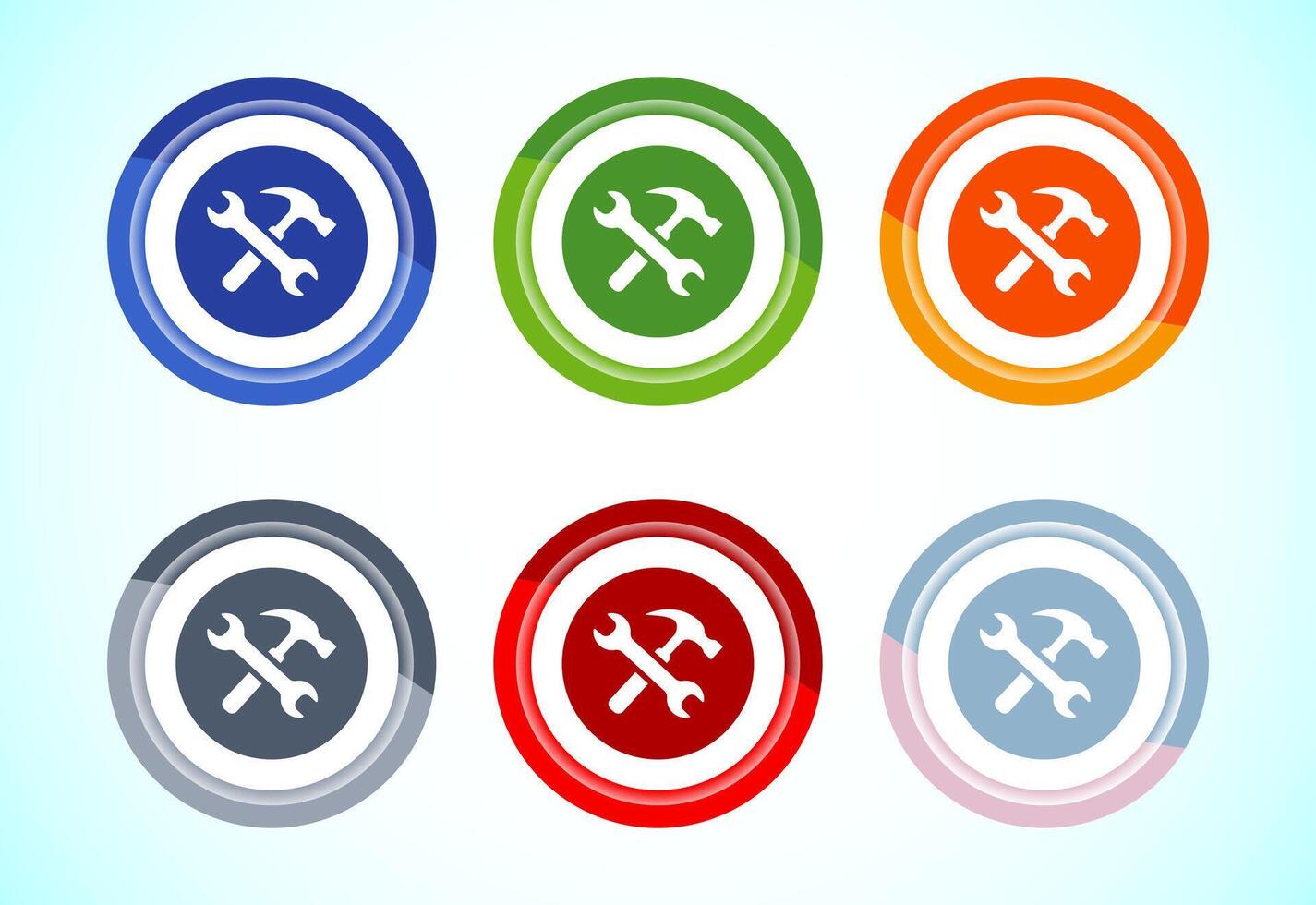 Service icon illustration, maintenance tools icon for apps and websites, 6 color button design set vector