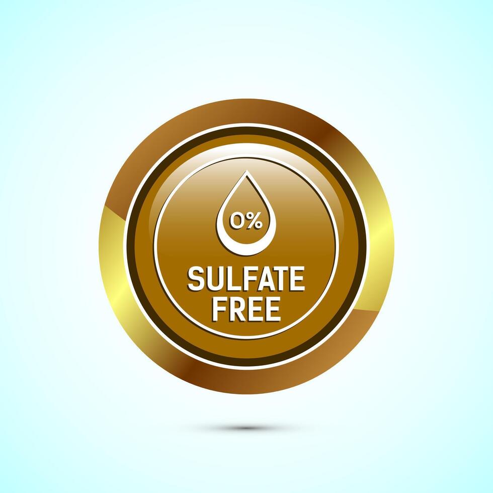 Sulfate free icon design illustration. No sulphate badge label for product warranty, Gold color round button design vector