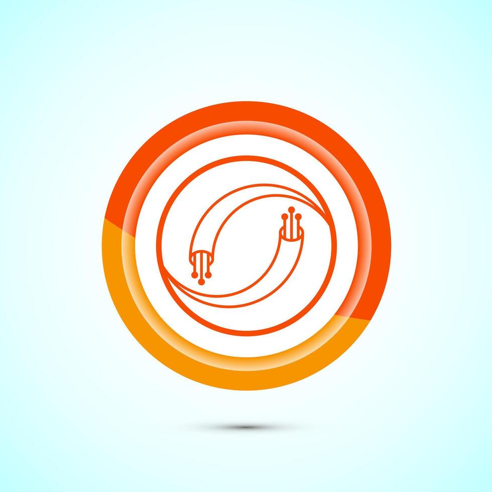Fiber optic cable icon design illustration. Electric wire sign, digital internet, Orange color button design vector