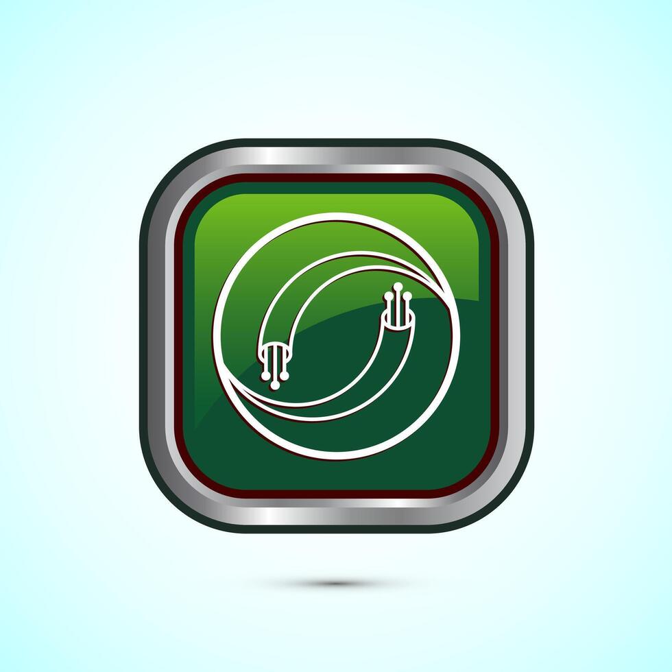 Fiber optic cable icon design illustration. Electric wire sign, digital internet, Green color square button design vector
