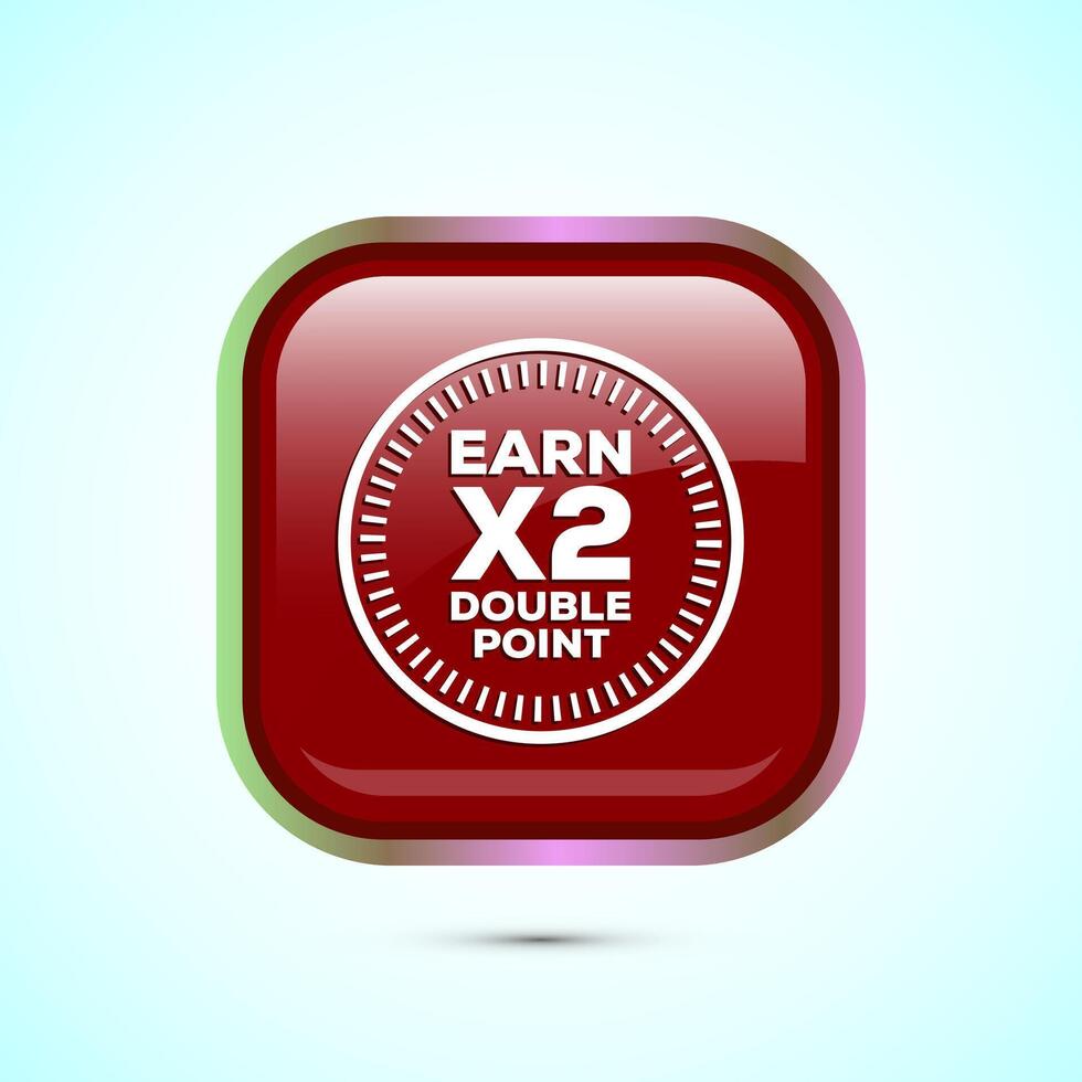 Earn x2 double point icon design illustration. Earn x2 sign symbol for promotion, Red color square button design vector