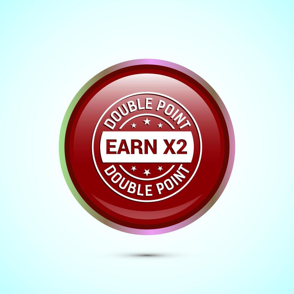 Earn x2 double point icon design illustration. Earn x2 sign symbol for promotion, Red color round button design vector