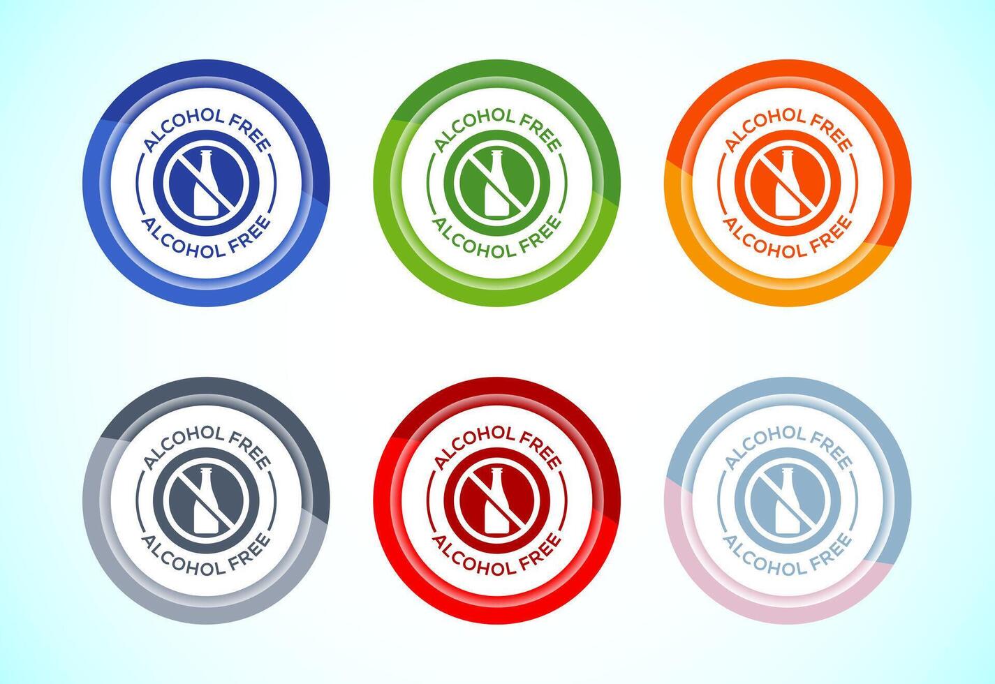 Alcohol free icon design, no alcohol sign, 6 color button design set vector
