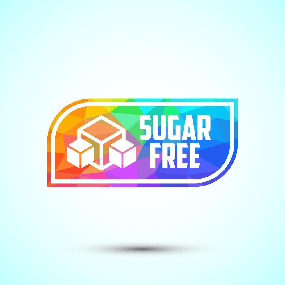 Sugar free icon badge. Diabetic icon design. No sugar symbol for food packaging, low poly style vector