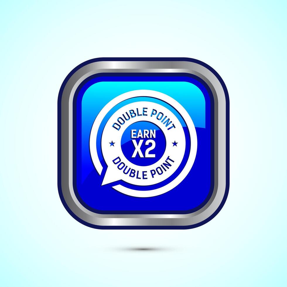 Earn x2 double point icon design illustration. Earn x2 sign symbol for promotion, Blue color square button design vector