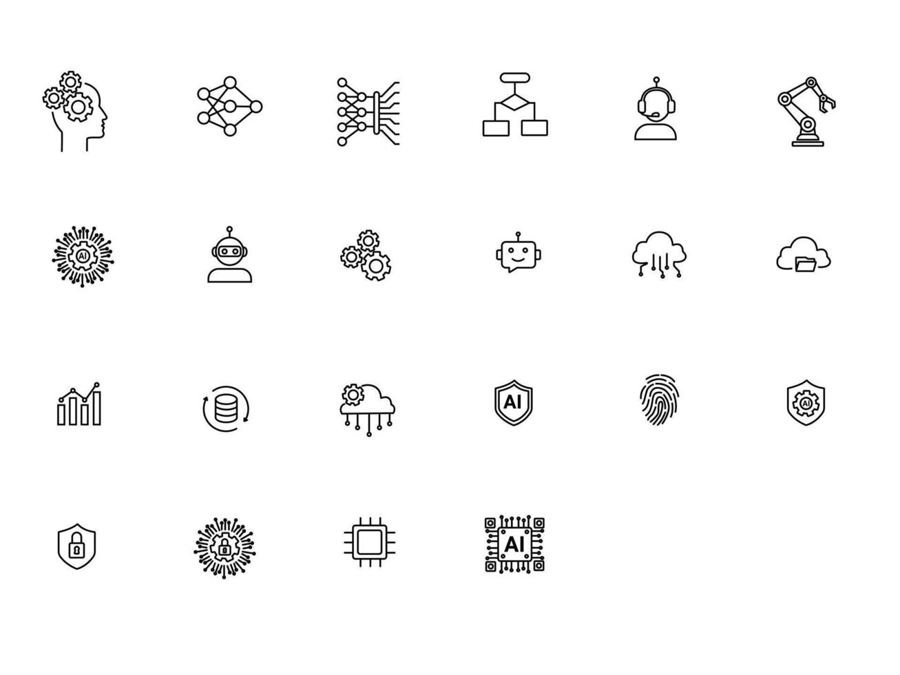 Artificial intellgence outline icon set vector