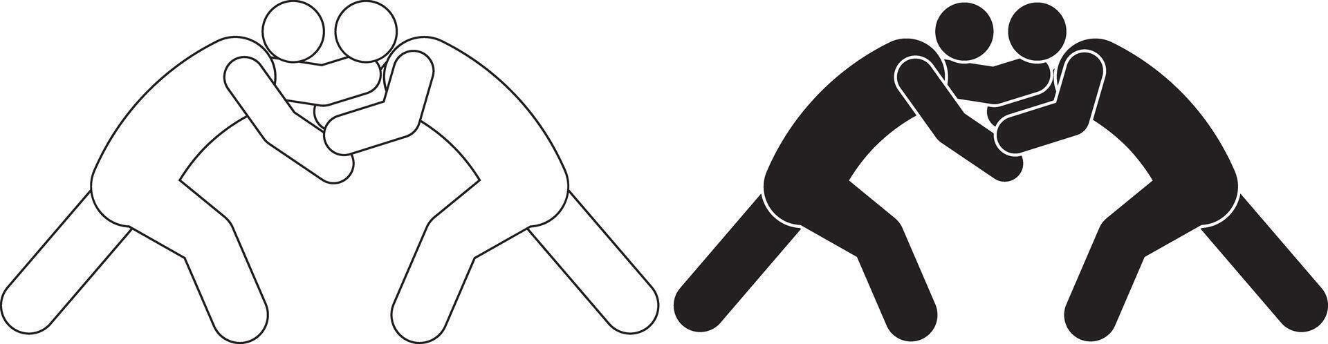 outline silhouette wrestling icon set vector