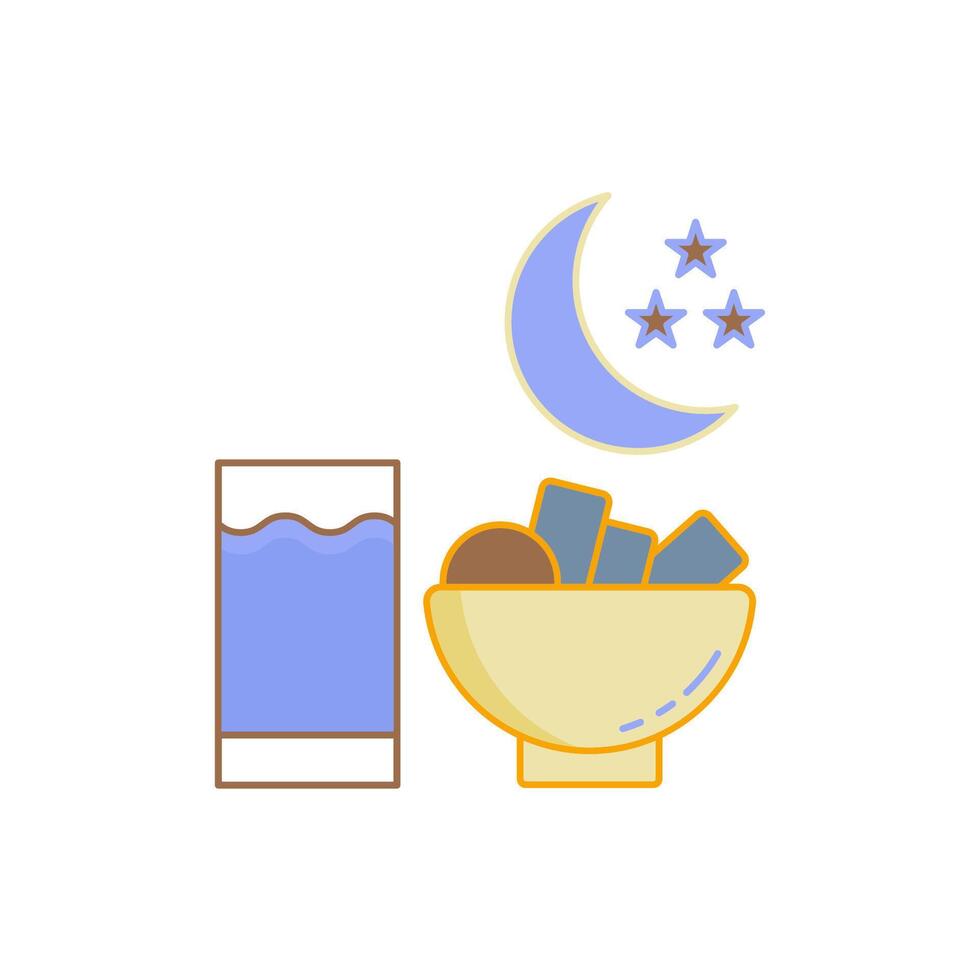 Iftar food concept line icon...Containing muslim, ramadan, food, islam, celebration, religion, islamic vector