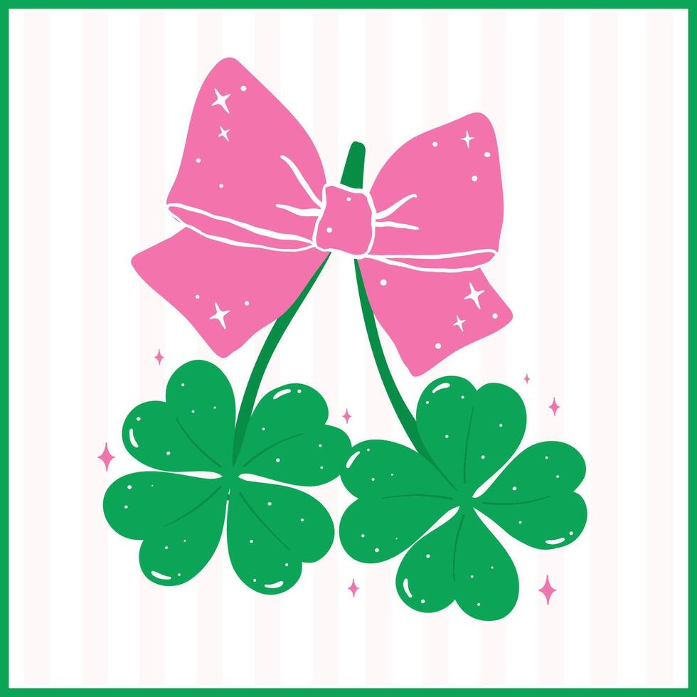 Coquette St Patricks Day 4 Leaf Clover with Bow vector