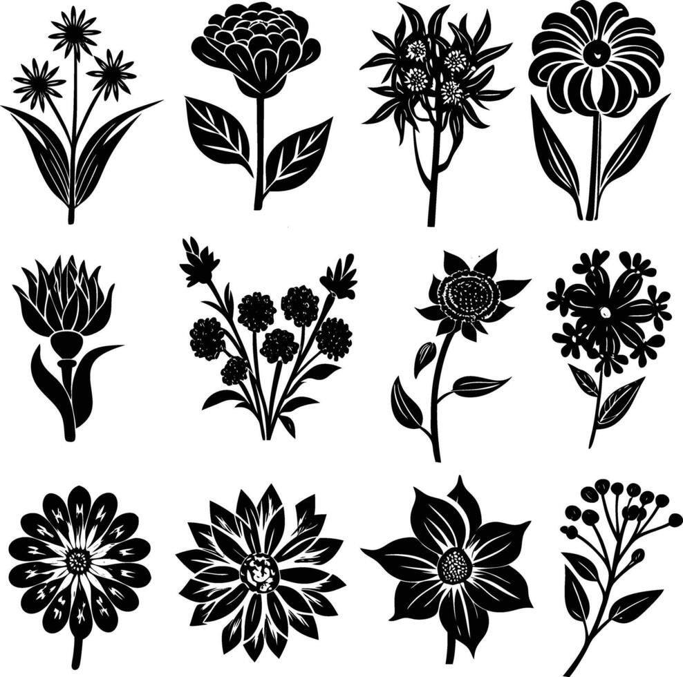 Abstract flower icons Minimalist flower icon pack vector