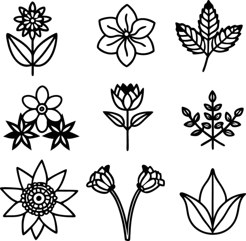 Classic botanical icon pack vector
