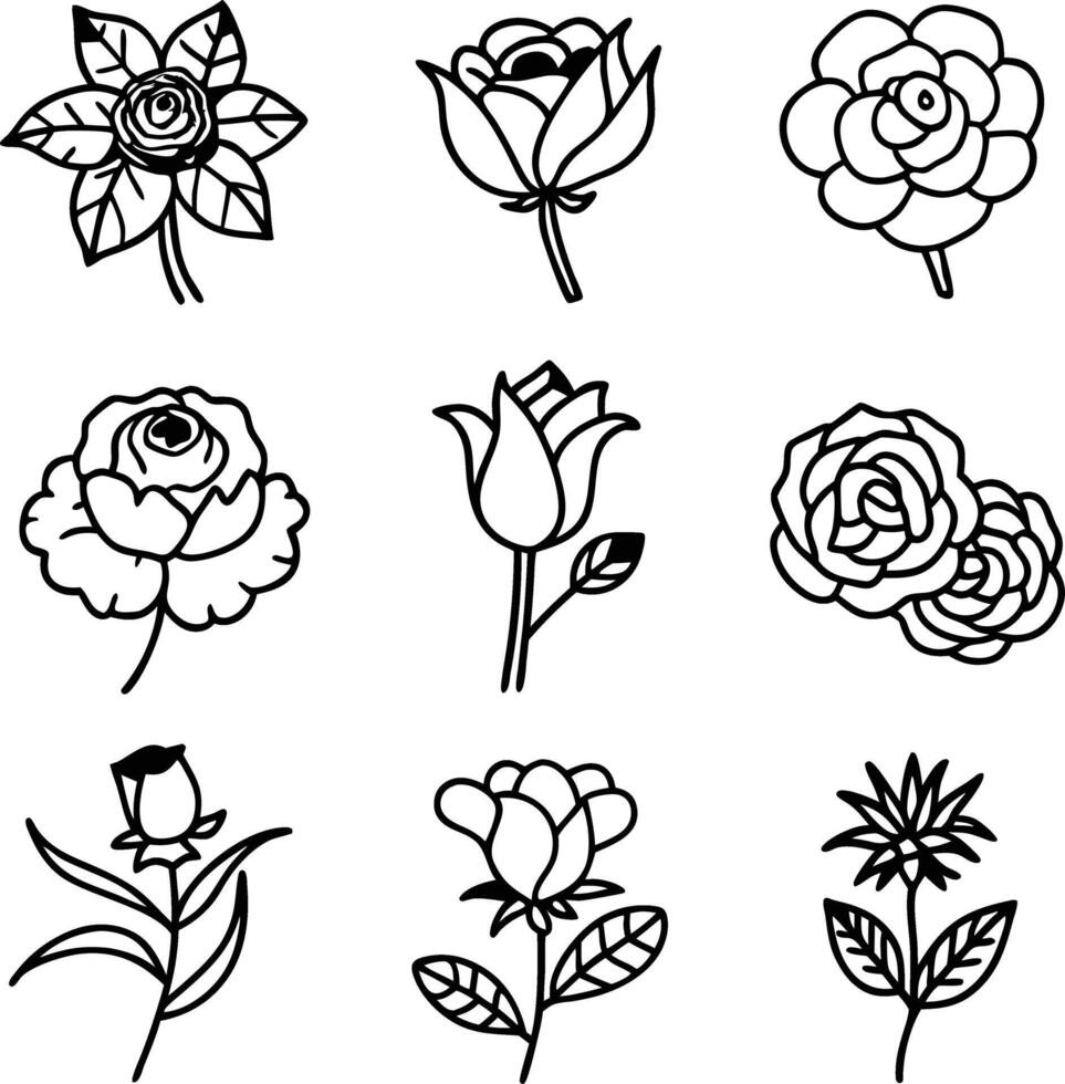 Flower icon set, Decorative botanical shapes vector