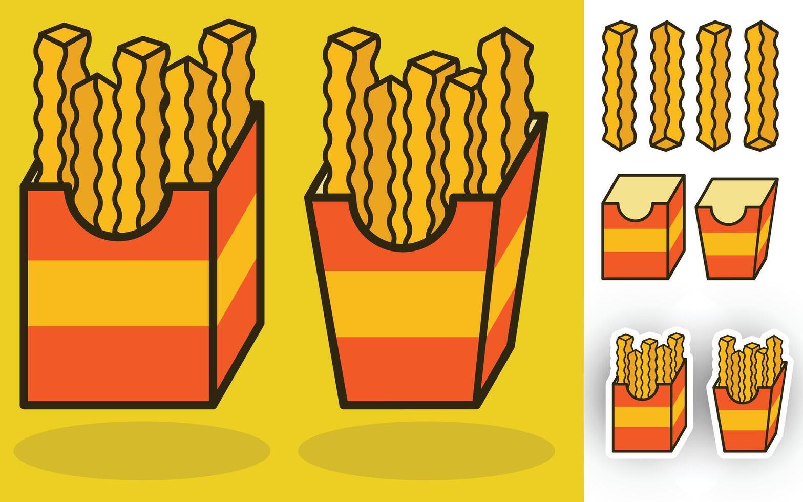 french fries in a box and a box with fries vector