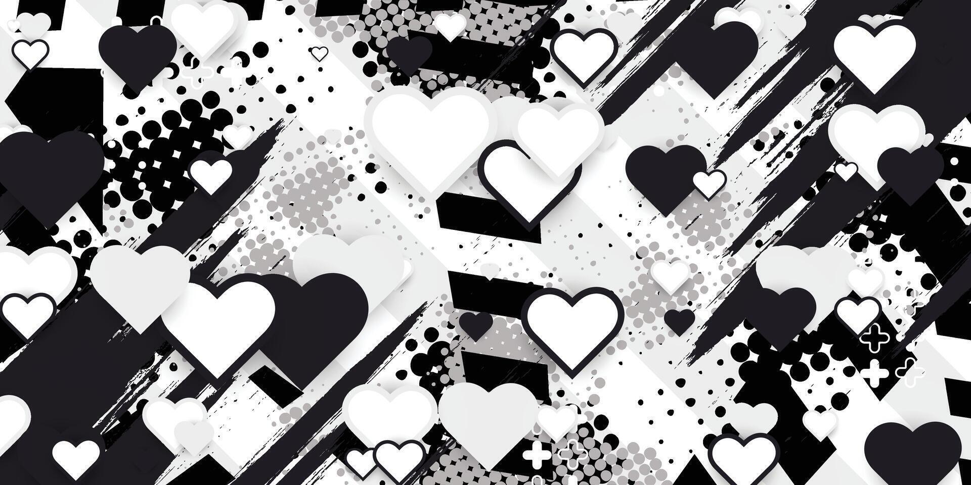 Black and white abstract pattern design with love object vector