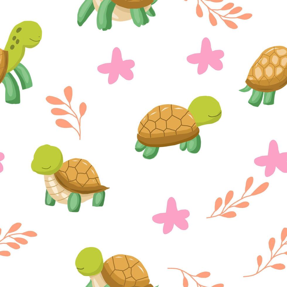 Cute Green Turtle Illustration Pattern for Baby and Kid vector