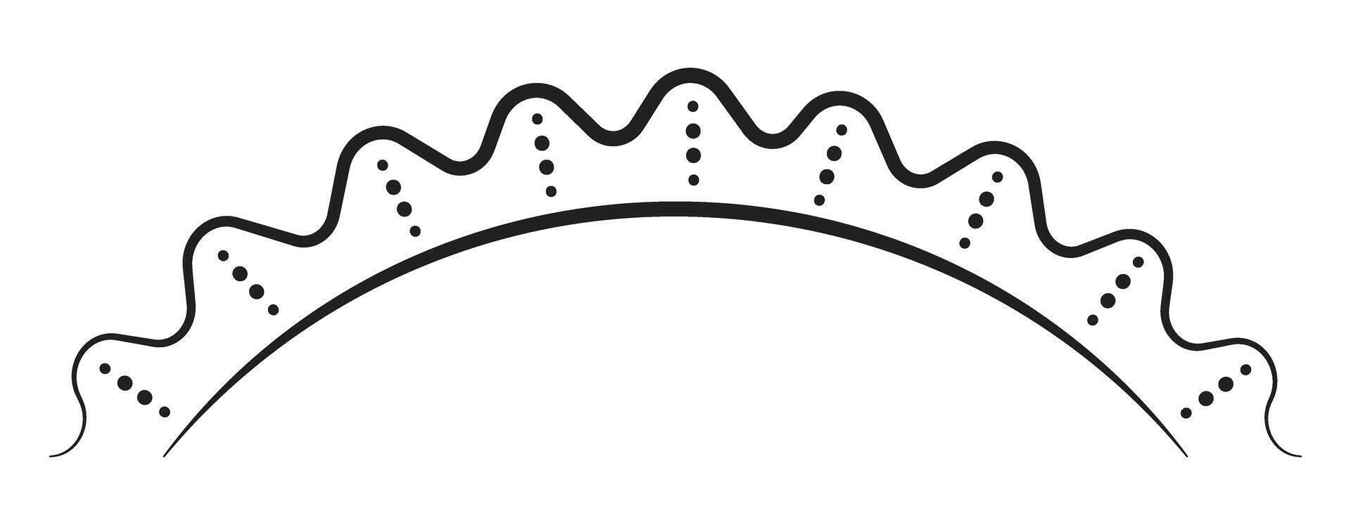 Half of sun on the horizon, skyline view, monochrome black line illustration vector